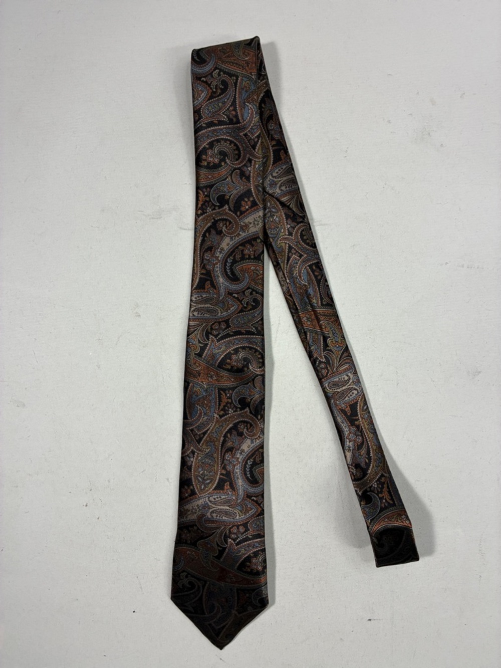 Classic Paisley Men's Tie in Brown with Blue Accents